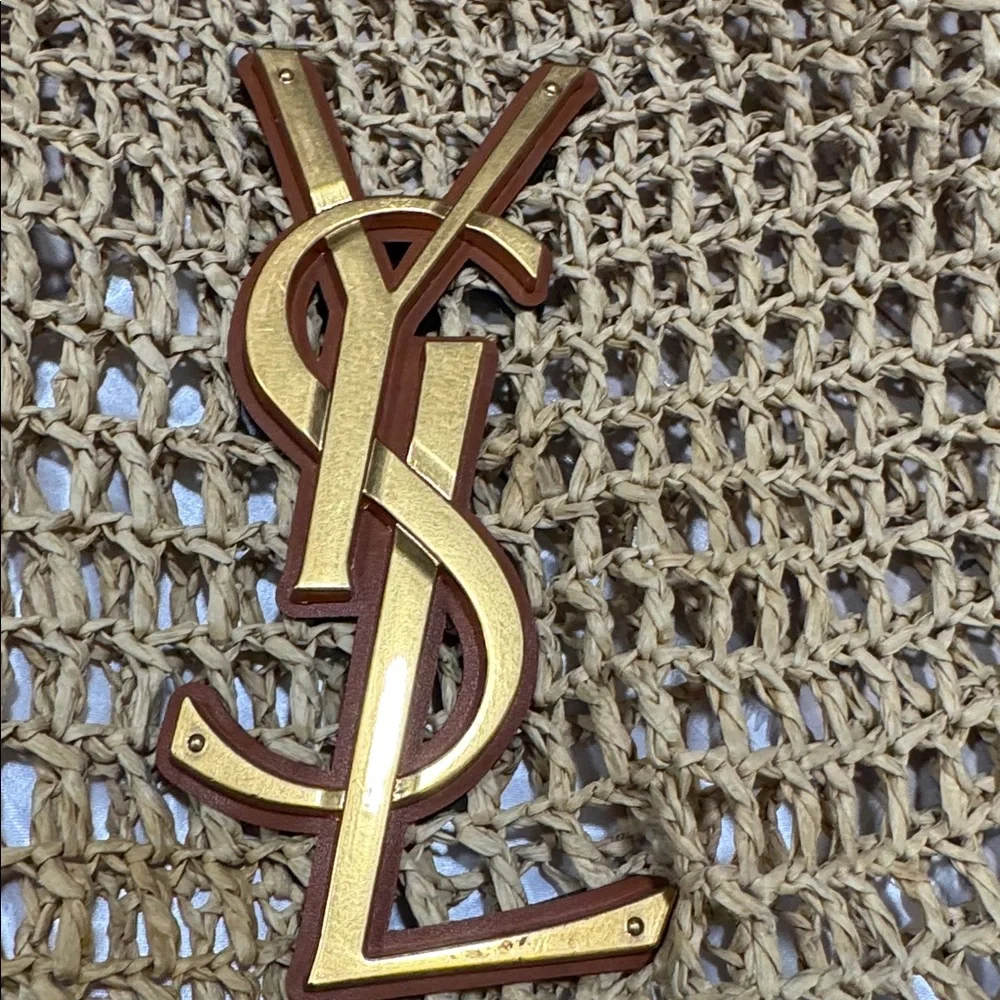 Yves Saint Laurent Cream Crochet Tote with Gold YSL Emblem - Picture 7 of 10